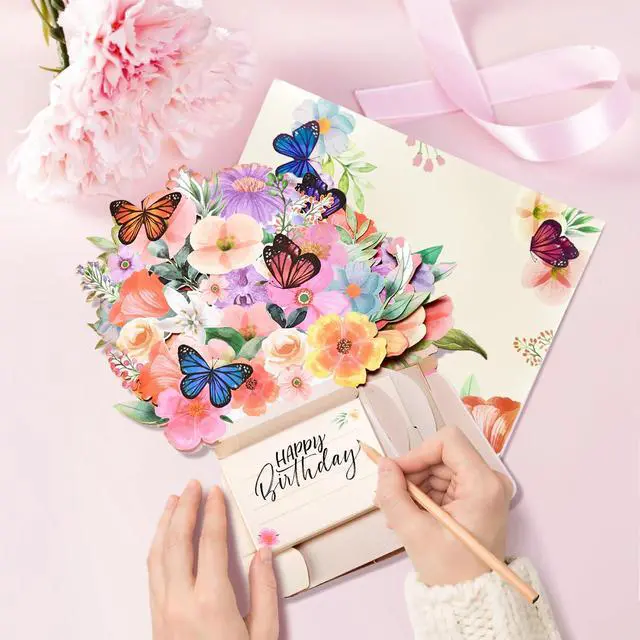 Alt view image 5 of 6 - Birthday Cards, Light and Music Happy Birthday Card for Women | Lily and Butterflies 10 Inch Forever Flower Bouquet, 3D Pop Up Birthday Gift Card for Women Wife Mom Daughter Sister