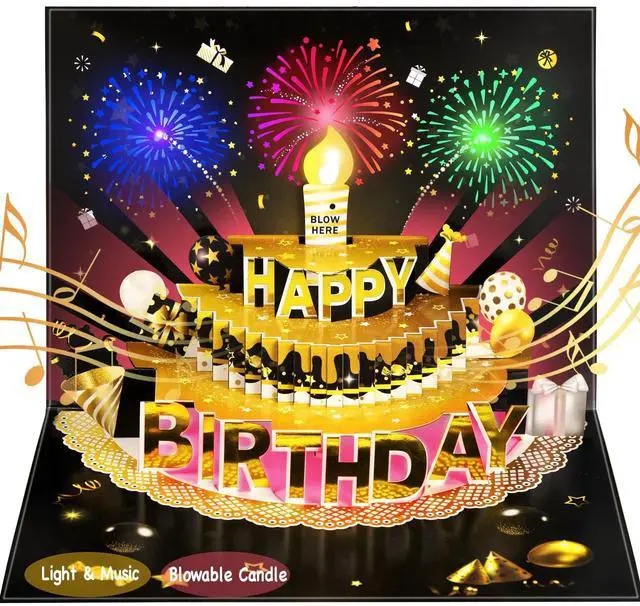 Main image of Pop Up Birthday Cards for Men, LED Light & Music Blow The Candle | 3D Balloons, Singing Happy Birthday gifts Card for Husband - Women, Kids, Son, Her, & Dad