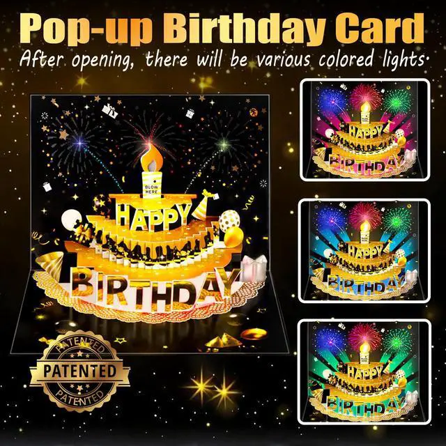 Alt view image 2 of 6 - Pop Up Birthday Cards for Men, LED Light & Music Blow The Candle | 3D Balloons, Singing Happy Birthday gifts Card for Husband - Women, Kids, Son, Her, & Dad