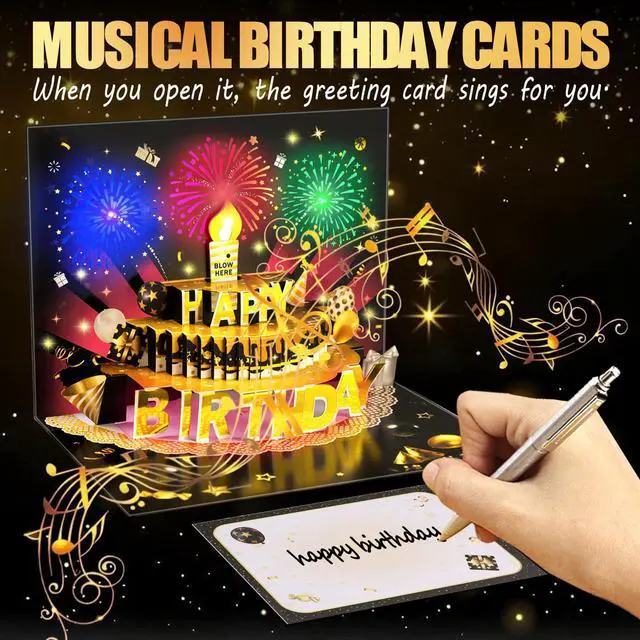 Alt view image 3 of 6 - Pop Up Birthday Cards for Men, LED Light & Music Blow The Candle | 3D Balloons, Singing Happy Birthday gifts Card for Husband - Women, Kids, Son, Her, & Dad