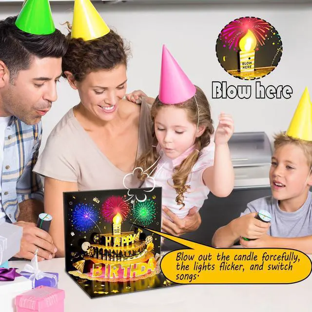 Alt view image 4 of 6 - Pop Up Birthday Cards for Men, LED Light & Music Blow The Candle | 3D Balloons, Singing Happy Birthday gifts Card for Husband - Women, Kids, Son, Her, & Dad