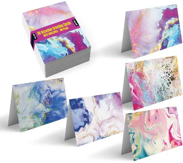 Main image of 100-Pack All Occasion Greeting Cards, Assorted Blank Note Cards, 4 x 6 inch, 5 Abstract Art Designs, Blank Inside, with Envelopes, 100 Pack