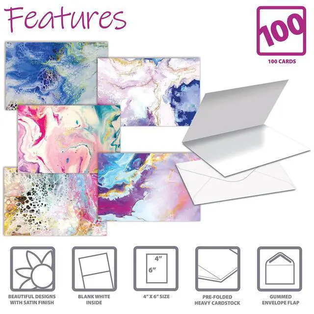 Alt view image 3 of 6 - 100-Pack All Occasion Greeting Cards, Assorted Blank Note Cards, 4 x 6 inch, 5 Abstract Art Designs, Blank Inside, with Envelopes, 100 Pack