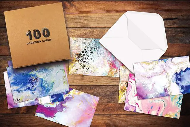 Alt view image 6 of 6 - 100-Pack All Occasion Greeting Cards, Assorted Blank Note Cards, 4 x 6 inch, 5 Abstract Art Designs, Blank Inside, with Envelopes, 100 Pack