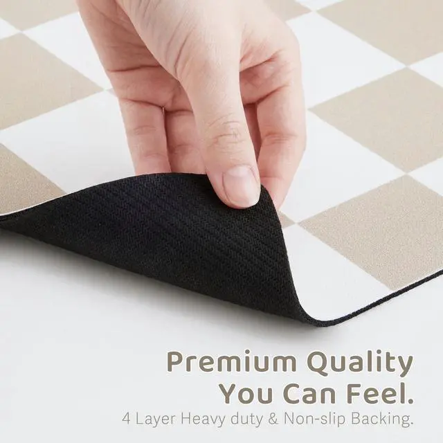 Alt view image 6 of 7 - Checkered Dog Feeding Mat, Absorbent Mats for Dog Food and Water Bowl, Dispenser, Retro Aesthetic Khaki Beige Checkerboard Pet Placemat for Dogs, Cats, Puppy Accessories, 12" X 19