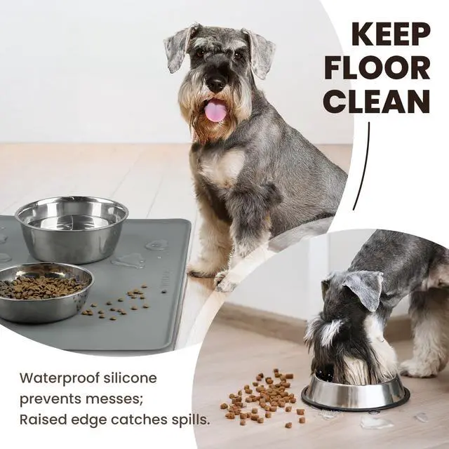 Alt view image 2 of 7 - Pet Food Mat Flexmat Dog Bowl Mat, S, Grey | Non Slip Silicone for Pet Kitten & Doggy, Placemat with Lip for Floor