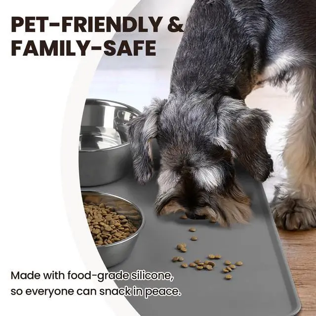 Alt view image 3 of 7 - Pet Food Mat Flexmat Dog Bowl Mat, S, Grey | Non Slip Silicone for Pet Kitten & Doggy, Placemat with Lip for Floor