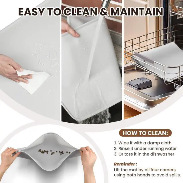 Alt view image 5 of 7 - Pet Food Mat Flexmat Dog Bowl Mat, S, Grey | Non Slip Silicone for Pet Kitten & Doggy, Placemat with Lip for Floor