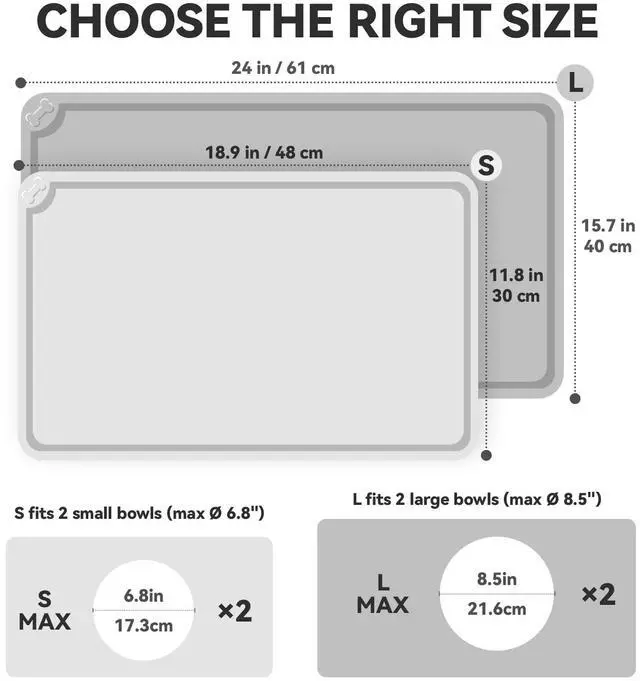 Alt view image 7 of 7 - Pet Food Mat Flexmat Dog Bowl Mat, S, Grey | Non Slip Silicone for Pet Kitten & Doggy, Placemat with Lip for Floor