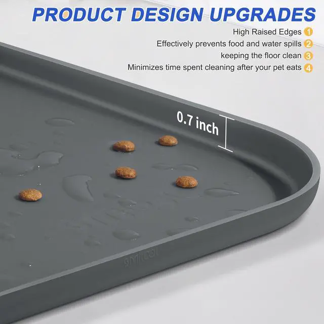 Alt view image 4 of 7 - Waterproof Silicone Pet Food Mat with Raised Edge for Dog & Cat | 19" x 12" Non-Slip Pet Feeding Mats with Lip for Food & Water Bowl, Food Grade, Easy Cleaning, Dark Gray