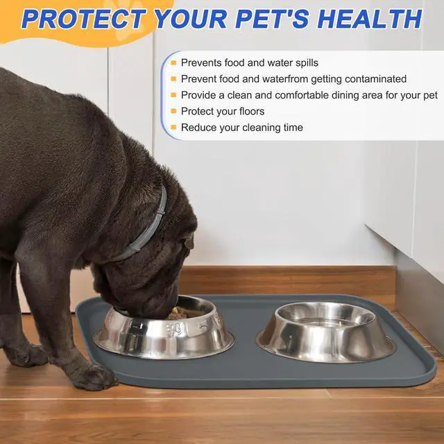 Alt view image 5 of 7 - Waterproof Silicone Pet Food Mat with Raised Edge for Dog & Cat | 19" x 12" Non-Slip Pet Feeding Mats with Lip for Food & Water Bowl, Food Grade, Easy Cleaning, Dark Gray