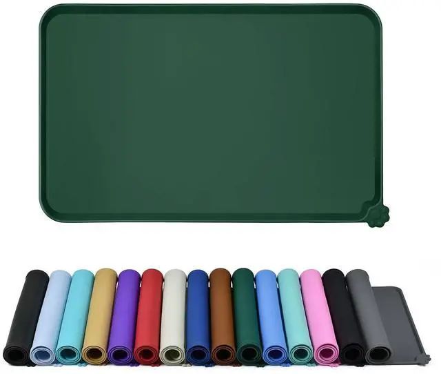 Main image of Silicone Pet Feeding Mat - Waterproof & Non-Slip Dog Cat Placemat | High Raised Edges Prevent Food & Water Spills to Protect Floors, Easy to Clean, Fit for Dog Cat Bowls
