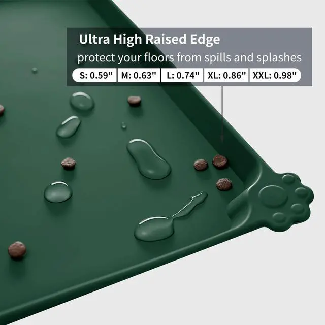 Alt view image 3 of 7 - Silicone Pet Feeding Mat - Waterproof & Non-Slip Dog Cat Placemat | High Raised Edges Prevent Food & Water Spills to Protect Floors, Easy to Clean, Fit for Dog Cat Bowls