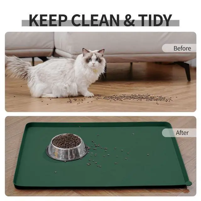 Alt view image 6 of 7 - Silicone Pet Feeding Mat - Waterproof & Non-Slip Dog Cat Placemat | High Raised Edges Prevent Food & Water Spills to Protect Floors, Easy to Clean, Fit for Dog Cat Bowls