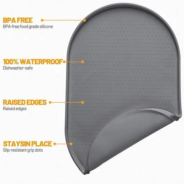 Alt view image 2 of 7 - 100% Waterproof Silicone Pet Feeding Mat with Raised Edge for Food and Water, Dog Bowl Mats, Cat Bowls Placemat with High Lip Protects Floor for Cats and Dogs (Gray, 19" L x 12" W)