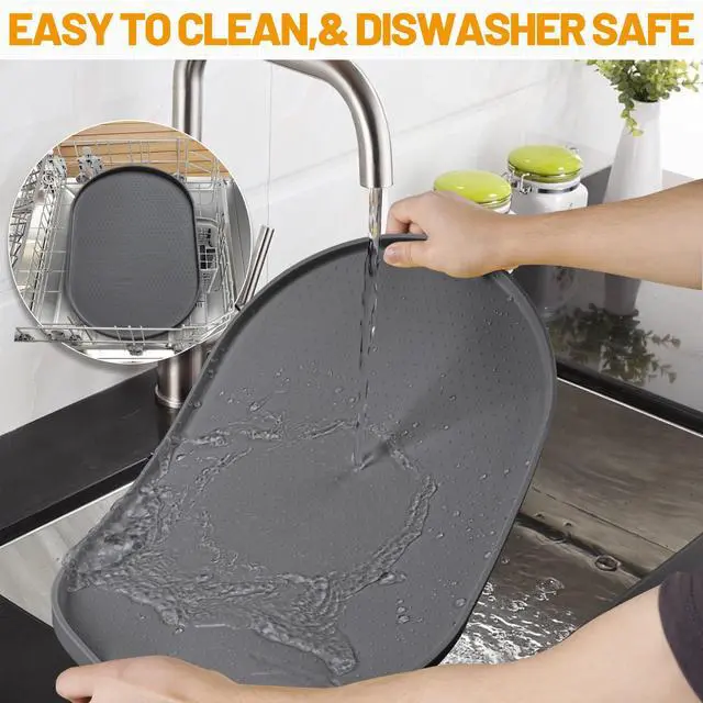 Alt view image 7 of 7 - 100% Waterproof Silicone Pet Feeding Mat with Raised Edge for Food and Water, Dog Bowl Mats, Cat Bowls Placemat with High Lip Protects Floor for Cats and Dogs (Gray, 19" L x 12" W)