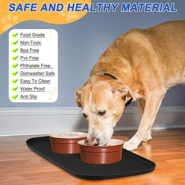 Alt view image 3 of 7 - Waterproof Silicone Pet Food Mat with Raised Edge for Dog & Cat | 19" x 12" Non-Slip Pet Feeding Mats with Lip for Food & Water Bowl, Food Grade, Easy Cleaning, Black