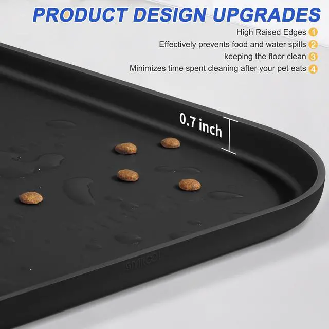 Alt view image 4 of 7 - Waterproof Silicone Pet Food Mat with Raised Edge for Dog & Cat | 19" x 12" Non-Slip Pet Feeding Mats with Lip for Food & Water Bowl, Food Grade, Easy Cleaning, Black