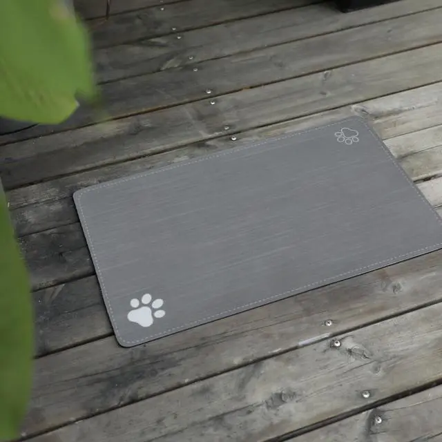 Main image of Cat & Dog Feeding Mat for Bowl-Pet Eating mat,Absorbent Non-Slip,Quick Dry Dog Water Bowl Dispenser Mat,Backing Pet Placemat for Messy Drinkers,Grey.Dog Paw-11.8x19.7 in