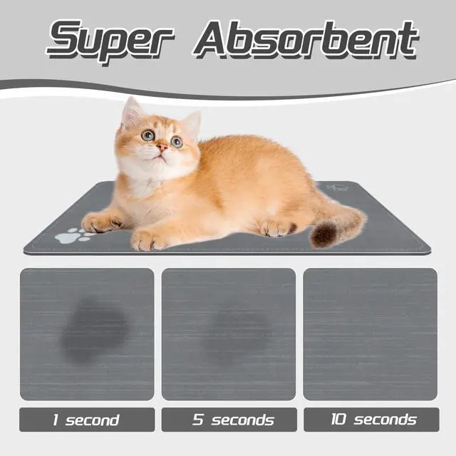 Alt view image 2 of 6 - Cat & Dog Feeding Mat for Bowl-Pet Eating mat,Absorbent Non-Slip,Quick Dry Dog Water Bowl Dispenser Mat,Backing Pet Placemat for Messy Drinkers,Grey.Dog Paw-11.8x19.7 in