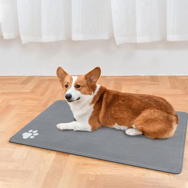 Alt view image 5 of 6 - Cat & Dog Feeding Mat for Bowl-Pet Eating mat,Absorbent Non-Slip,Quick Dry Dog Water Bowl Dispenser Mat,Backing Pet Placemat for Messy Drinkers,Grey.Dog Paw-11.8x19.7 in