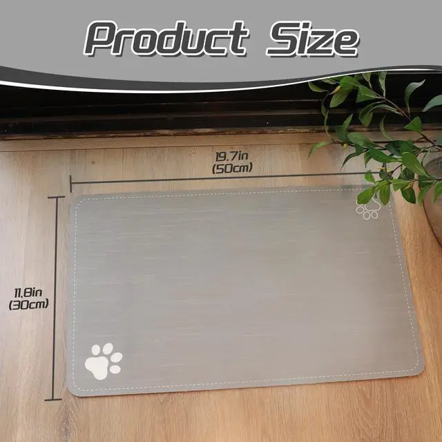 Alt view image 6 of 6 - Cat & Dog Feeding Mat for Bowl-Pet Eating mat,Absorbent Non-Slip,Quick Dry Dog Water Bowl Dispenser Mat,Backing Pet Placemat for Messy Drinkers,Grey.Dog Paw-11.8x19.7 in