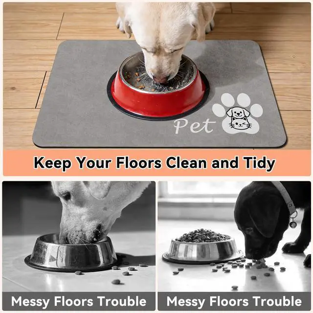Alt view image 3 of 7 - Dog Food Mat Cat Feeding Mat for Food and Water Bowls,12"x20",Grey | Non Slip Absorbent Quick Dry Pet Feeding Mats for Floors with Waterproof Rubber Backed Dog Placemat Mats for Messy Drinkers