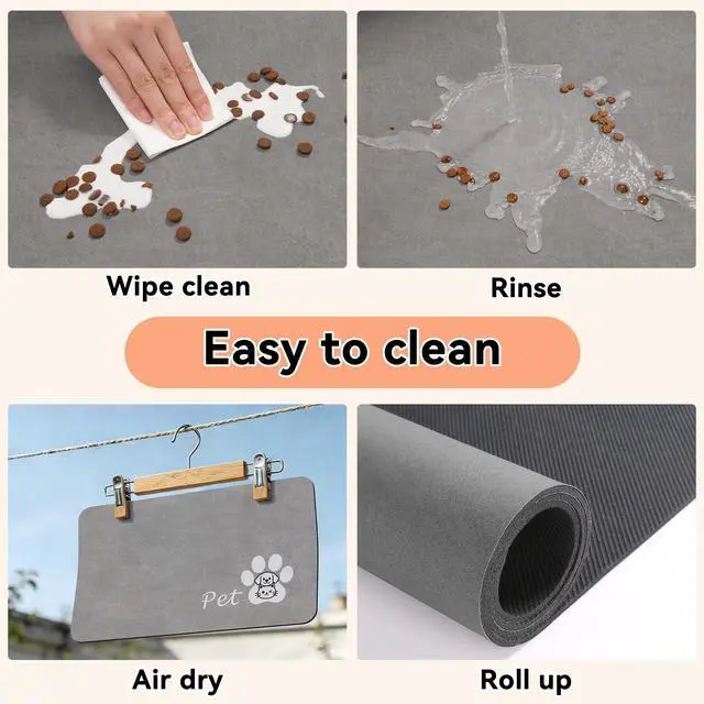 Alt view image 6 of 7 - Dog Food Mat Cat Feeding Mat for Food and Water Bowls,12"x20",Grey | Non Slip Absorbent Quick Dry Pet Feeding Mats for Floors with Waterproof Rubber Backed Dog Placemat Mats for Messy Drinkers
