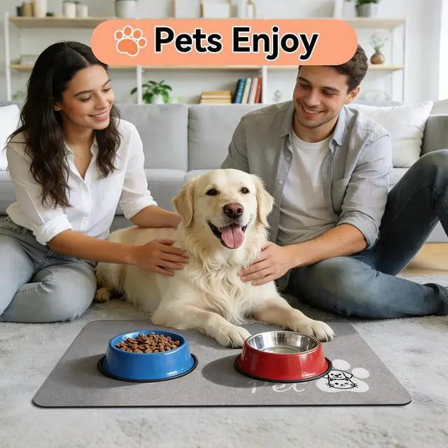Alt view image 7 of 7 - Dog Food Mat Cat Feeding Mat for Food and Water Bowls,12"x20",Grey | Non Slip Absorbent Quick Dry Pet Feeding Mats for Floors with Waterproof Rubber Backed Dog Placemat Mats for Messy Drinkers
