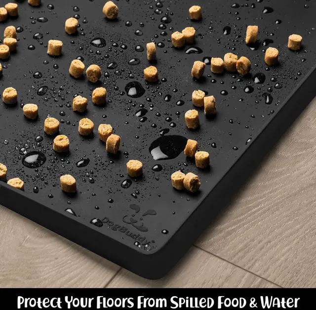 Alt view image 7 of 7 - Dog Food Mat Waterproof Dog Bowl Mat for Food and Water, Silicone Pet Feeding Mats for Floors, Non-Slip Placemat with High Edges for Dogs Bowls, Puppy Essentials (XS: 11" x 11", Black)