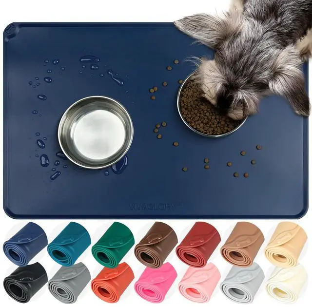 Main image of Pet Food Mat Flexmat Dog Bowl Mat, S, Navy Blue | Non Slip Silicone for Pet Kitten & Doggy, Placemat with Lip for Floor