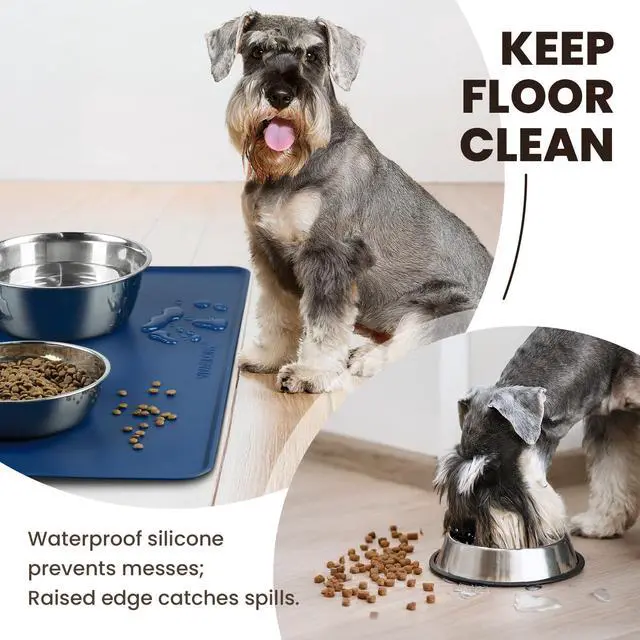 Alt view image 2 of 7 - Pet Food Mat Flexmat Dog Bowl Mat, S, Navy Blue | Non Slip Silicone for Pet Kitten & Doggy, Placemat with Lip for Floor