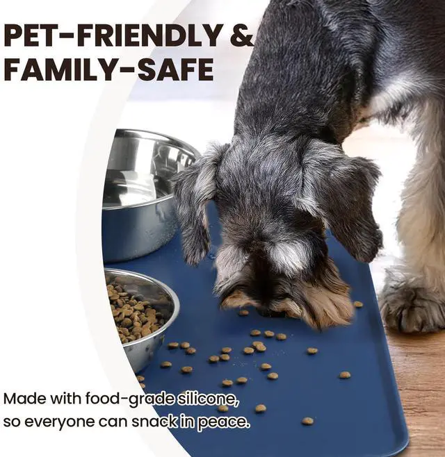 Alt view image 3 of 7 - Pet Food Mat Flexmat Dog Bowl Mat, S, Navy Blue | Non Slip Silicone for Pet Kitten & Doggy, Placemat with Lip for Floor