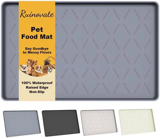 Main image of Extra Thick Dog Food Mat Waterproof with Raised Edge 19" x 12" | Silicone Multipurpose Mat, Under Sink Cabinet Protector for Kitchen, Bathroom, Shelf, Pet Feeding, Boot & Plant Trays