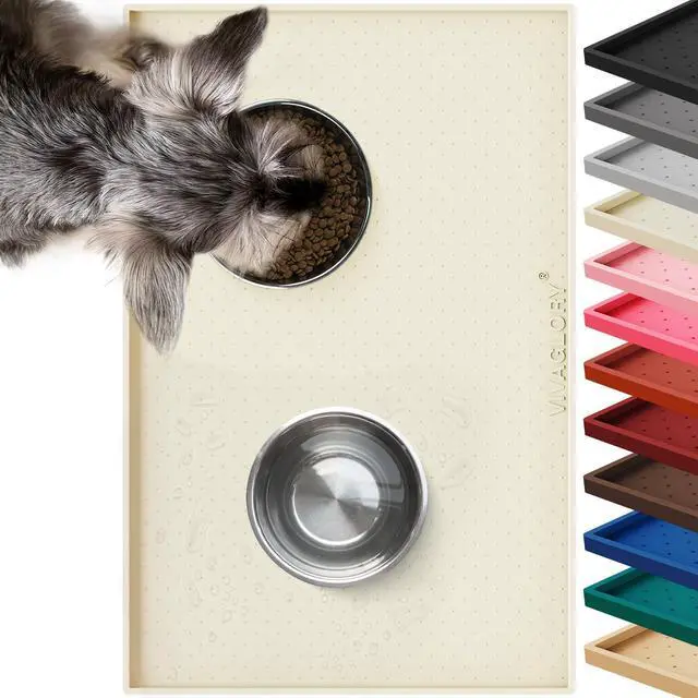 Main image of Pet Food Mat Grippymat Dog Bowl Mat, 19" L x 12" W, Ivory | Placemat with Raised Edge for Indoor, Waterproof Silicone for Cat Kitty & Puppy