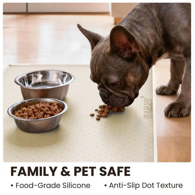 Alt view image 3 of 7 - Pet Food Mat Grippymat Dog Bowl Mat, 19" L x 12" W, Ivory | Placemat with Raised Edge for Indoor, Waterproof Silicone for Cat Kitty & Puppy