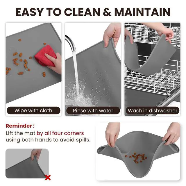 Alt view image 6 of 7 - Pet Food Mat Grippymat Dog Bowl Mat, 19" L x 12" W, Ivory | Placemat with Raised Edge for Indoor, Waterproof Silicone for Cat Kitty & Puppy