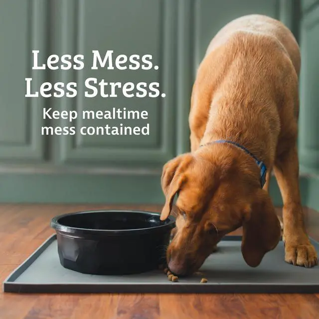 Alt view image 2 of 7 - Rectangular Silicone Pet Feeding Tray - Raised-Edge Waterproof Dog Bowl Mat - Flexible Silicone Tray - Easy-Clean Cat Food Mat - Small, 18 x 11 in, Gray