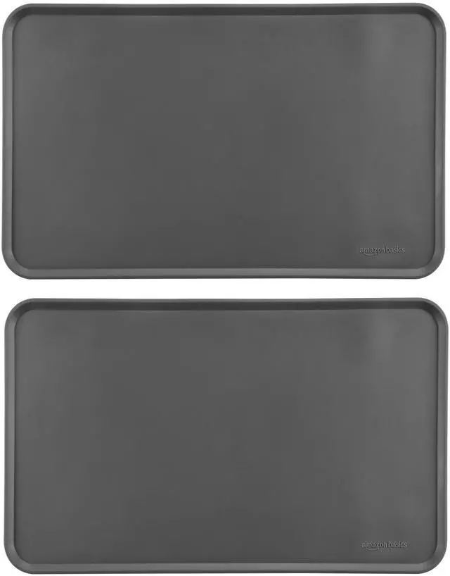 Main image of Waterproof Non-Slip Silicone Pet Feeding Mat with Raised Edges, Prevents Spills, Easy to Clean, Protects Floors for Cat & Dog Food and Water Bowls, 18.5 x 11.5 Inches, Gray, 2-Pack