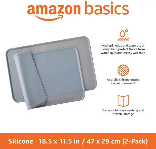 Alt view image 2 of 4 - Waterproof Non-Slip Silicone Pet Feeding Mat with Raised Edges, Prevents Spills, Easy to Clean, Protects Floors for Cat & Dog Food and Water Bowls, 18.5 x 11.5 Inches, Gray, 2-Pack