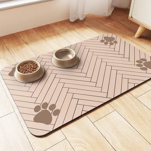 Main image of Pet Feeding Mat-Absorbent Pet Placemat for Food and Water Bowl, with Waterproof Rubber Backing, Quick Dry Water Dispenser Mat for Dog and Cat (20"x12", Beige)
