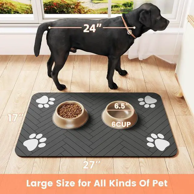 Alt view image 6 of 7 - Pet Feeding Mat-Absorbent Pet Placemat for Food and Water Bowl, with Waterproof Rubber Backing, Quick Dry Water Dispenser Mat for Dog and Cat (20"x12", Beige)