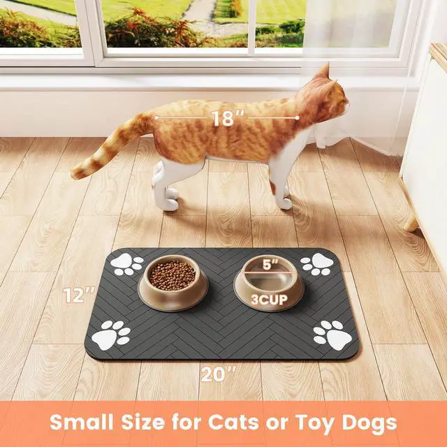 Alt view image 7 of 7 - Pet Feeding Mat-Absorbent Pet Placemat for Food and Water Bowl, with Waterproof Rubber Backing, Quick Dry Water Dispenser Mat for Dog and Cat (20"x12", Beige)