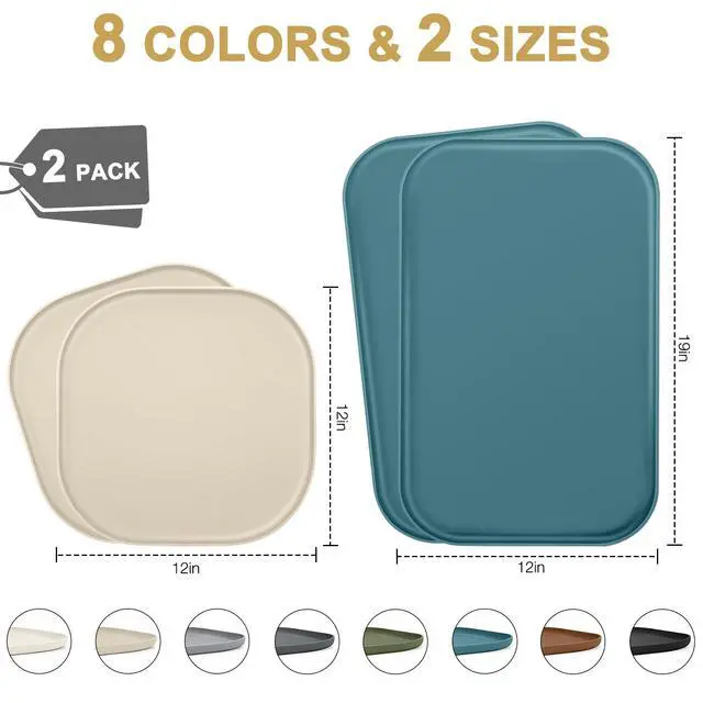 Alt view image 2 of 7 - Waterproof Silicone Pet Food Mat with Raised Edge for Dog & Cat | 2 Pack 19" x 12" Non-Slip Pet Feeding Mats with Lip for Food & Water Bowl, Food Grade, Easy Cleaning, Beige