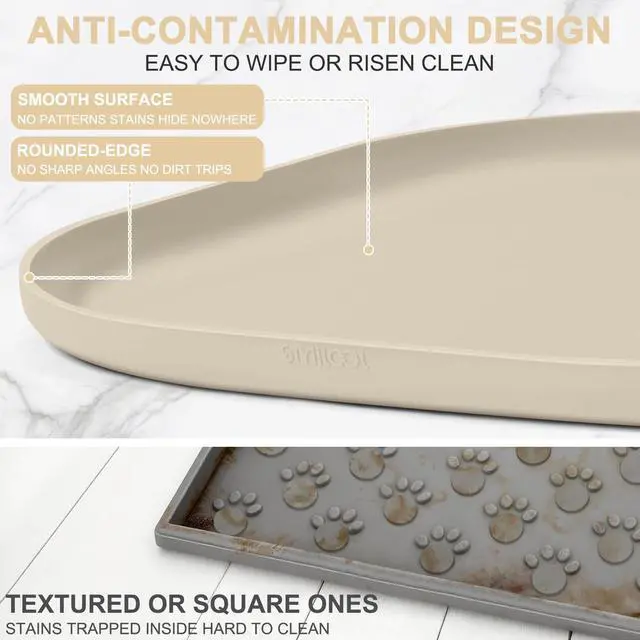 Alt view image 5 of 7 - Waterproof Silicone Pet Food Mat with Raised Edge for Dog & Cat | 2 Pack 19" x 12" Non-Slip Pet Feeding Mats with Lip for Food & Water Bowl, Food Grade, Easy Cleaning, Beige