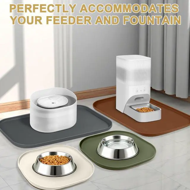 Alt view image 7 of 7 - Waterproof Silicone Pet Food Mat with Raised Edge for Dog & Cat | 2 Pack 19" x 12" Non-Slip Pet Feeding Mats with Lip for Food & Water Bowl, Food Grade, Easy Cleaning, Beige