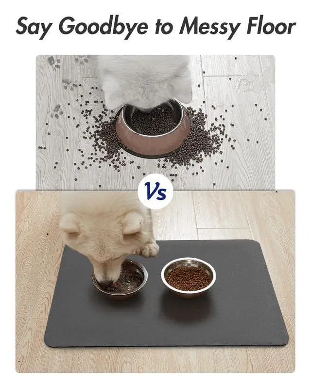 Alt view image 4 of 7 - Absorbent Pet Feeding Mat-No Stains Pet Mat for Food and Water Bowl-Quick Dry Cat & Dog Food Mat Water Dispenser Mat-Pet Supplies Mat-Dog Water Bowl Mat for Messy Drinker,Darkgrey,12"x19"