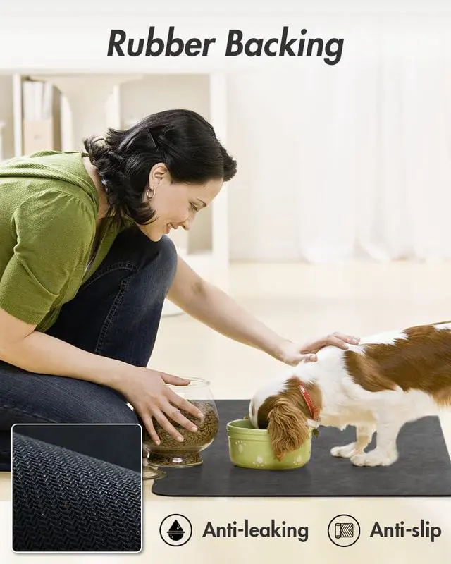 Alt view image 5 of 7 - Absorbent Pet Feeding Mat-No Stains Pet Mat for Food and Water Bowl-Quick Dry Cat & Dog Food Mat Water Dispenser Mat-Pet Supplies Mat-Dog Water Bowl Mat for Messy Drinker,Darkgrey,12"x19"