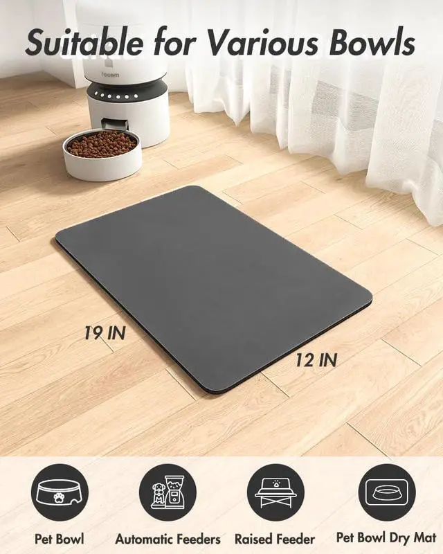 Alt view image 7 of 7 - Absorbent Pet Feeding Mat-No Stains Pet Mat for Food and Water Bowl-Quick Dry Cat & Dog Food Mat Water Dispenser Mat-Pet Supplies Mat-Dog Water Bowl Mat for Messy Drinker,Darkgrey,12"x19"