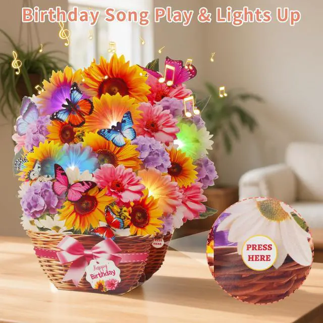 Alt view image 2 of 7 - Birthday Card with MUSIC LIGHTS, Pop Up Sunflower Bouquet For Women | 10 Inch Life Size, Play Birthday Song, Lights Dance, 3D Paper Forever Flower, Musical Birthday Cards Gift For Mom Wife